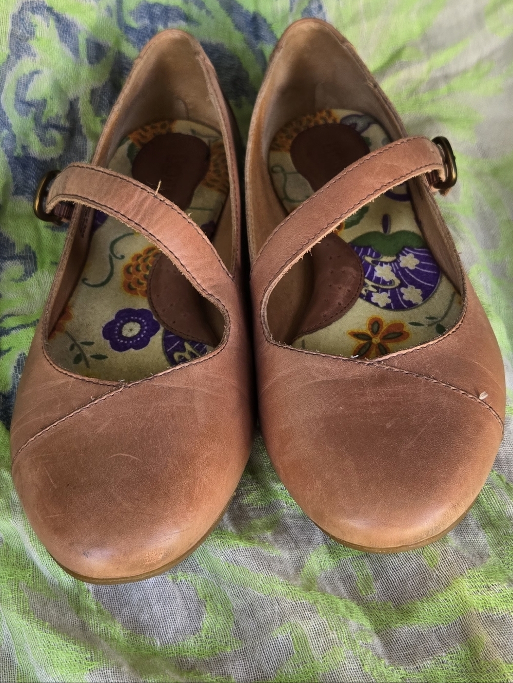 Born Pink-Tan Leather Mary Jane Flats with Buckle Strap - Picture 2 of 8